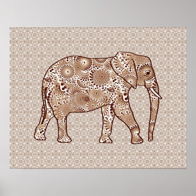 Fraktal wirbelnder Elefant - braun und taupe Poster (Vorne)