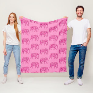 Fraktal wirbelnder Elefant, Fuchsia-Pink Fleecedecke