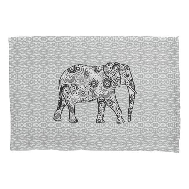 Fraktal wirbelnder Elefant - grau, schwarz und wei Kissenbezug (Vorderseite)