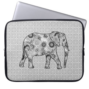 Fraktal wirbelnder Elefant - grau, schwarz und wei Laptopschutzhülle