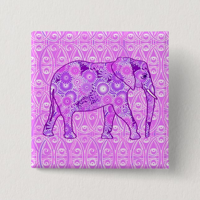 Fraktal wirbelnder Elefant - lila und orchid Button (Vorderseite)