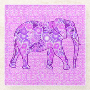 Fraktal wirbelnder Elefant - lila und orchid Glasuntersetzer