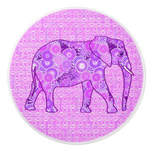 Fraktal wirbelnder Elefant - lila und orchid Keramikknauf