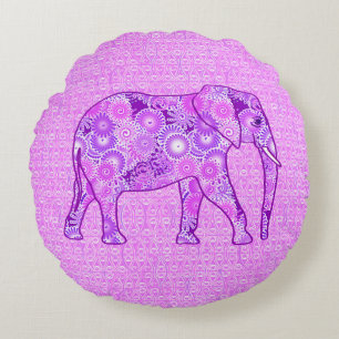 Fraktal wirbelnder Elefant - lila und orchid Rundes Kissen