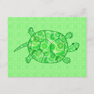 Fraktal-wirbelschildkröte - Limon und smaragdgrün Postkarte