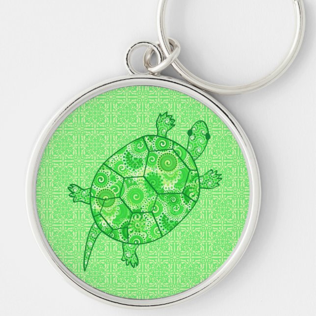 Fraktal-wirbelschildkröte - Limon und smaragdgrün Schlüsselanhänger (Vorne)