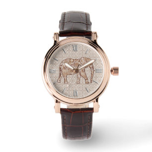 Fraktal wirbelt Elefant - braun und taupe Armbanduhr