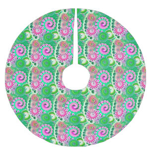 Fraktal wirbelt, grün, rosa, mehrfarbig polyester weihnachtsbaumdecke