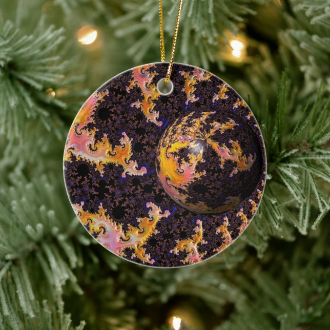 Fraktale Feuersturm-Kugel Keramik Ornament (Baum)