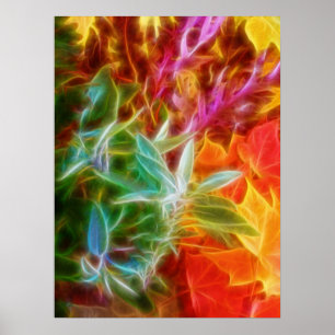 Fraktale Herbstblätter Regenbogen Poster