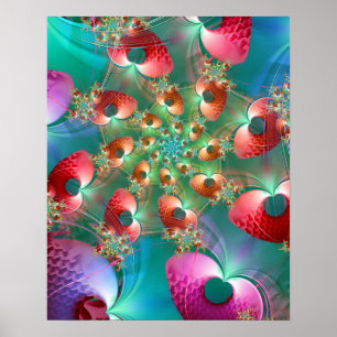 Fraktale Herzen Spiral Poster
