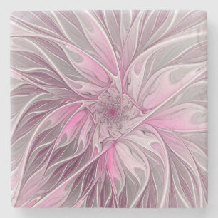 Fraktale rosa Blumen Traum, florales Fantasy-Muste Steinuntersetzer