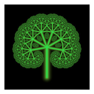 Fraktaler Baum Neon Grün Abstrakte Geometrie Poster