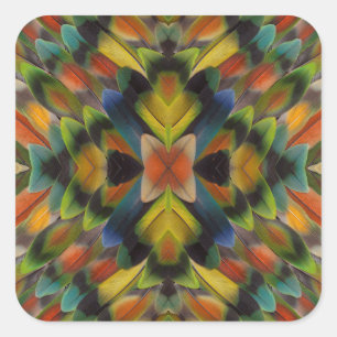 Fraktales Design von Lovebird-Federn Quadratischer Aufkleber
