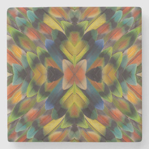 Fraktales Design von Lovebird-Federn Steinuntersetzer