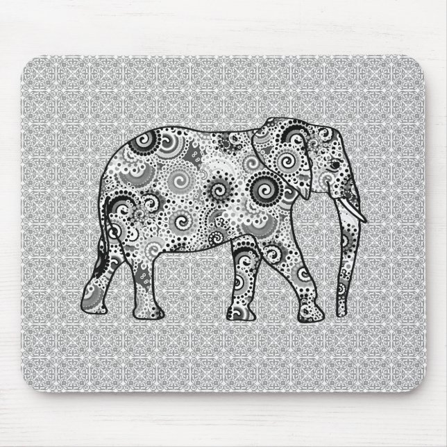 Fraktalstrudelelefant - Grau, Schwarzweiss Mousepad (Vorne)