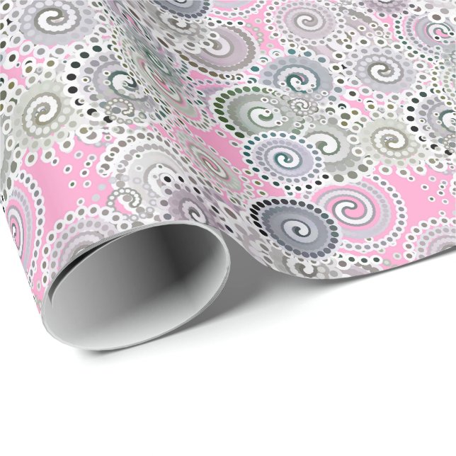 Fraktalstrudelmuster, -ROSA und -GRAU Geschenkpapier (Rolleneckpunkt)