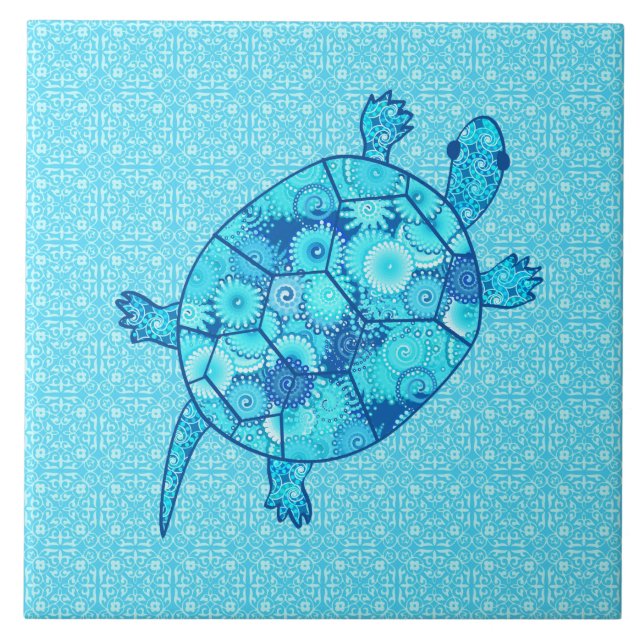 Fraktalstrudelschildkröte - Kobalt- und Türkisblau Fliese (Vorderseite)