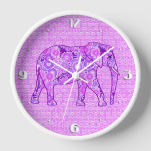 Fraktalwirbel-Elefant - lila und Orchidee Uhr