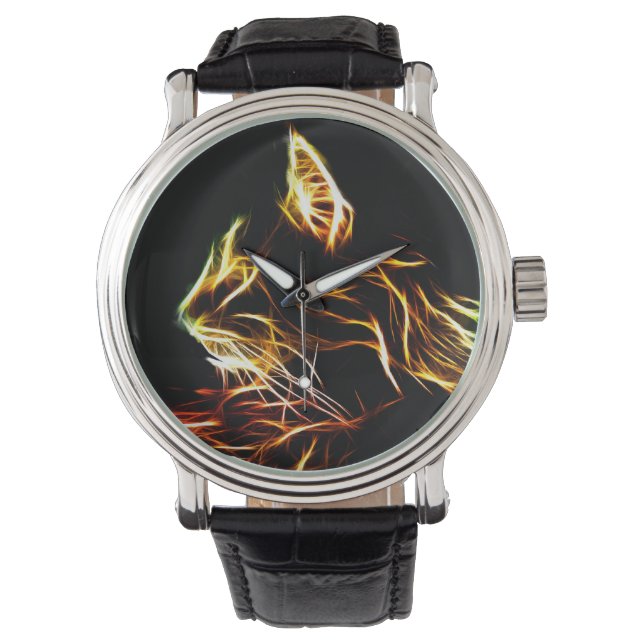 Fraktatisches Katzenprofil Armbanduhr (Vorderseite)