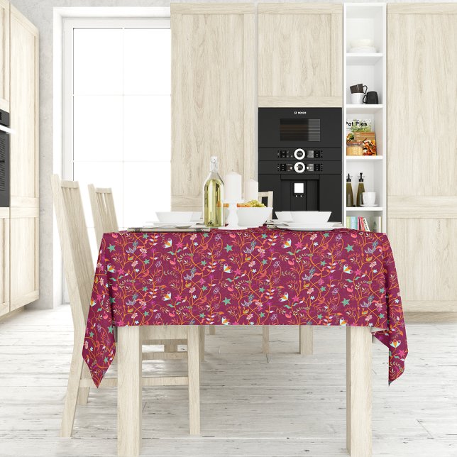 Framboise Rouge Boho Branches à fleurs Nappe (Créateur téléchargé)