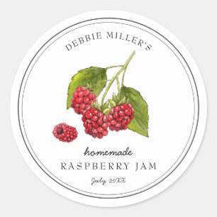 Framboise vintage sur étiquette de confiture blanc