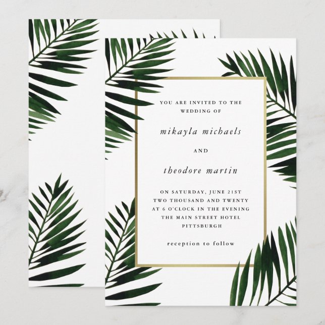 Frame d'or Faux avec Faire-part de mariage Palm (Devant / Derrière)