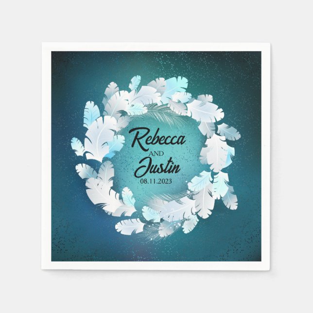 Frame White Feathers Floral Modern Boho Serviette (Vorderseite)
