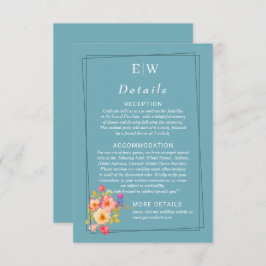  Frame with Roses, Wedding style on retro blue Begleitkarte