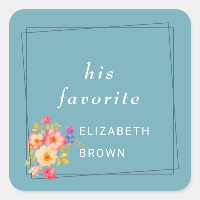  Frame with Roses, Wedding style on retro blue Quadratischer Aufkleber (Vorderseite)