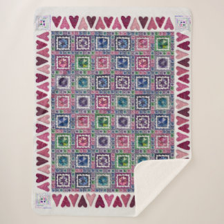 Framed Hearts Patchwork Fleece Blanket Sherpadecke