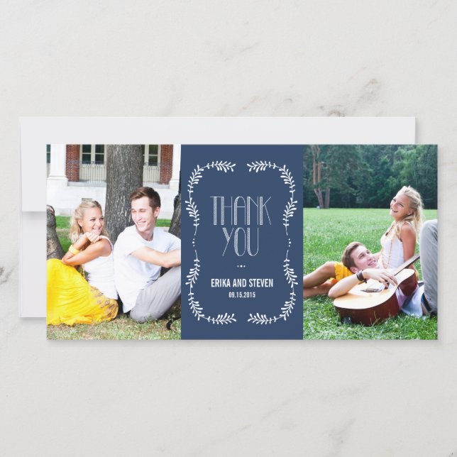 Framing Blätter Hochzeit Dankeschön Karten Marine (Vorderseite)