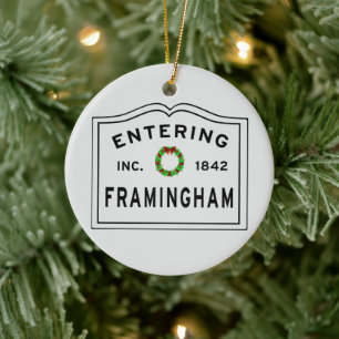 Framingham, MA Holiday Wreath Keramik Ornament