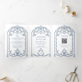 Français Bleu Ornat Baroque Tri-Fold Mariage