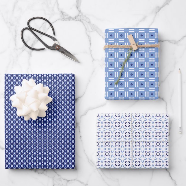 Français Blue Trio 2 Jeu géométrique de papier d'e (Recto)