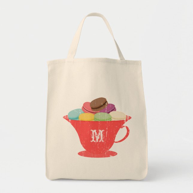 Français Macarons dans le sac rouge de monogramme (Devant)