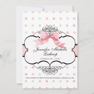 Française Bow Swirl Damask Girl Faire-part de nais