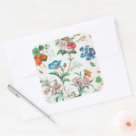 France 1830 Delicate Floral Antique Botanical Quadratischer Aufkleber
