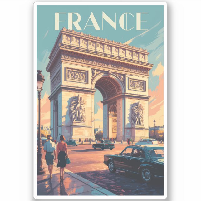 France Arc de Triomphe Travel Art Vintag Aufkleber (Vorderseite)