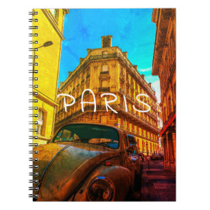 France Architecture French Street Old Car Paris Notizblock