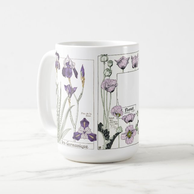 France Art nouveau Botanique Iris Poppy Flower Mug (Devant gauche)