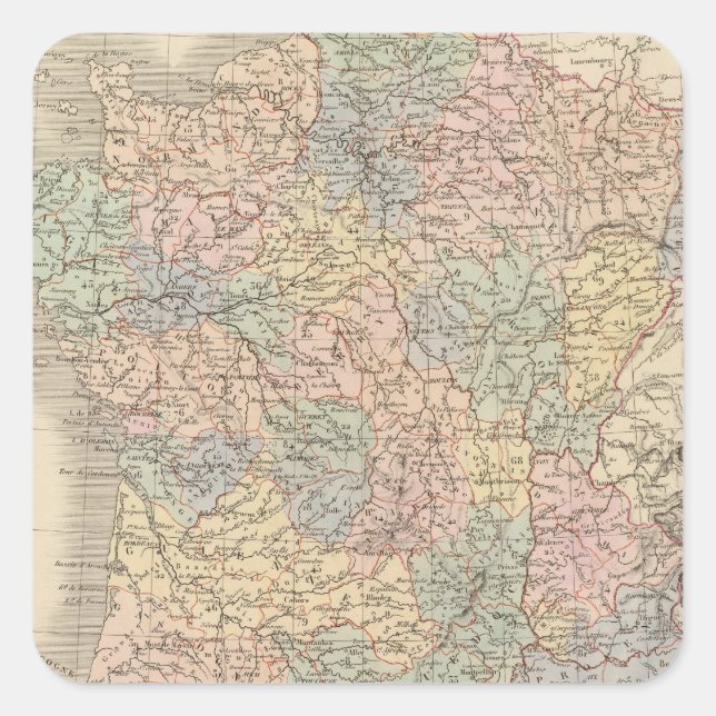France Atlas Map Quadratischer Aufkleber (Vorderseite)