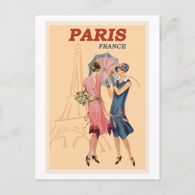 France Fashion Paris France Retro Travel Postkarte (Vorderseite)