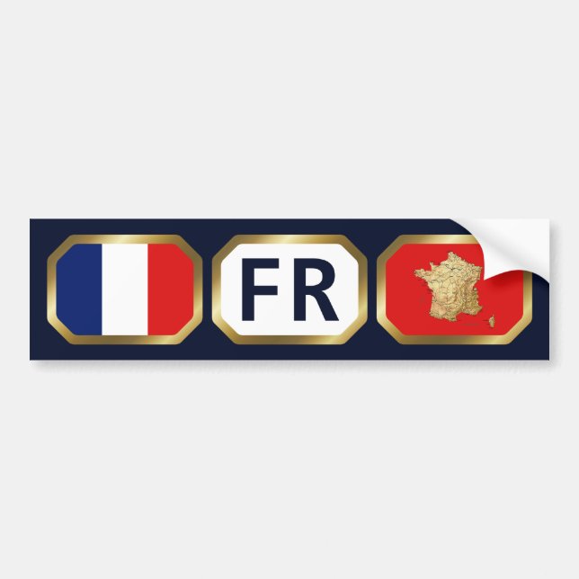 France Flag Map Code Bumper Sticker Autoaufkleber (Vorne)