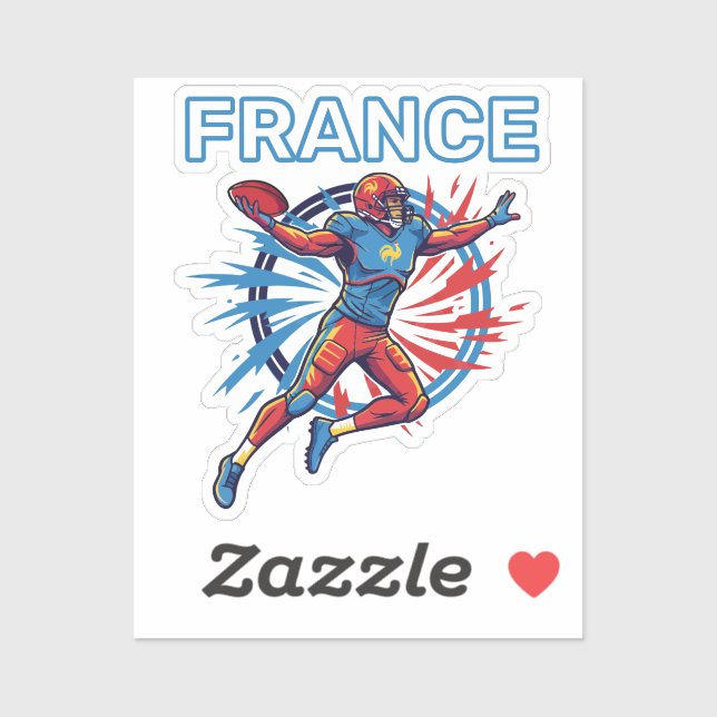 France Football Dynamic Quarterback Patriotic Art Aufkleber (Blatt)
