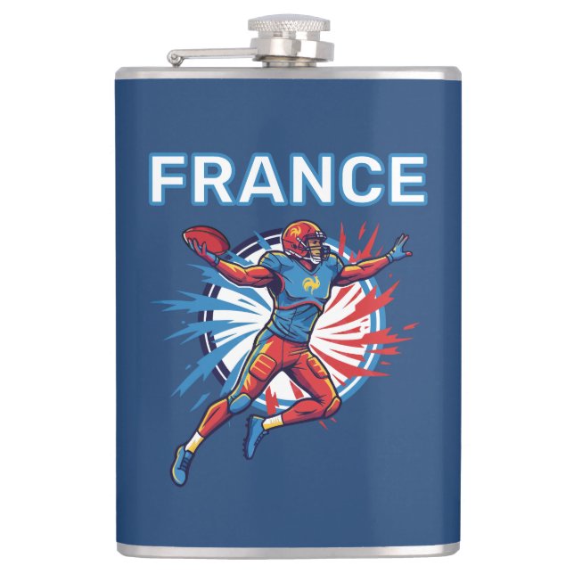 France Football Dynamic Quarterback Patriotic Art Flachmann (Vorderseite)