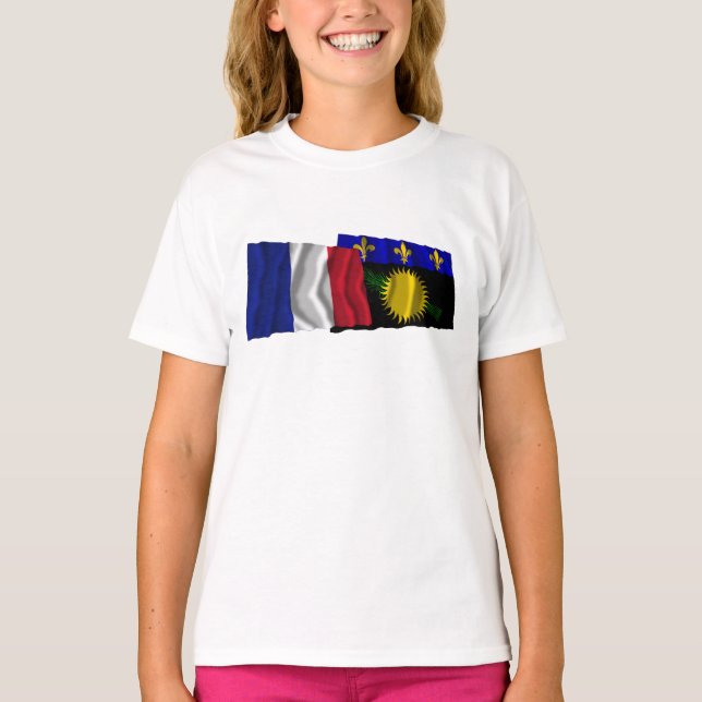 France & Guadeloupe waving flags T-Shirt (Vorderseite)