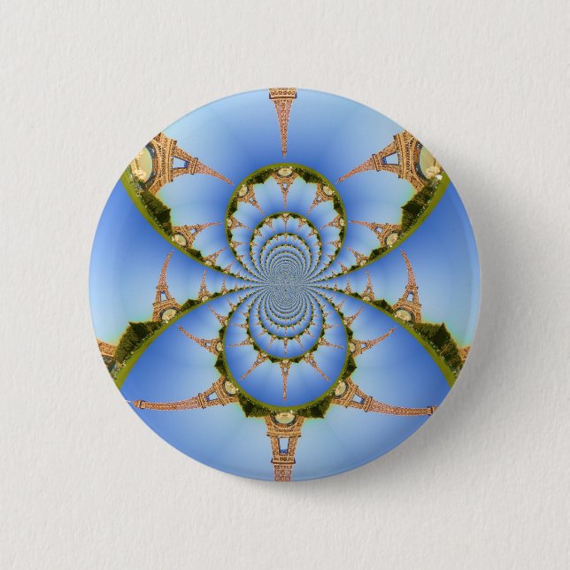 France Paris Eiffel Tower Kaleidoscope Blue Lovely Button (Vorderseite)