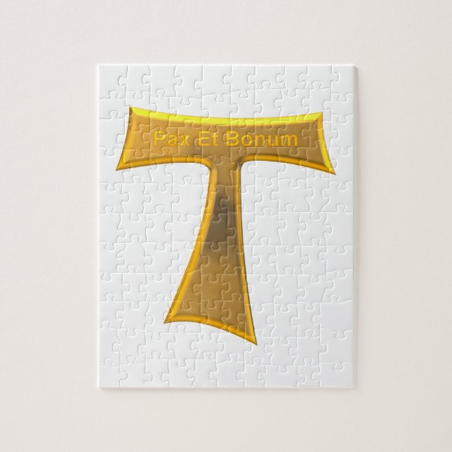 Franciscan Tau Cross Pax und Bonum Gold Metallic (Vertikal)
