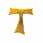 Franciscan Tau Cross Pax und Bonum Gold Metallic Freistehende Fotoskulptur<br><div class="desc">Franciscan Tau Cross Pax Et Bonum Gold Metallic. Sie können die Hintergrundfarbe und/oder andere Optionen über Zazzle's großartiges Anpassungsprogramm ändern.</div>